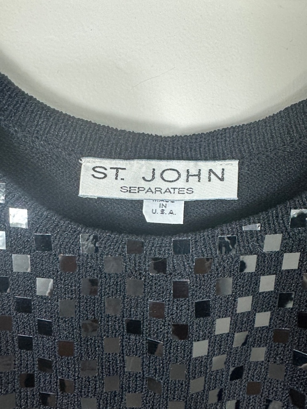 St. John Black Sequin Checkered Knit Tank Top - Picture 2 of 4